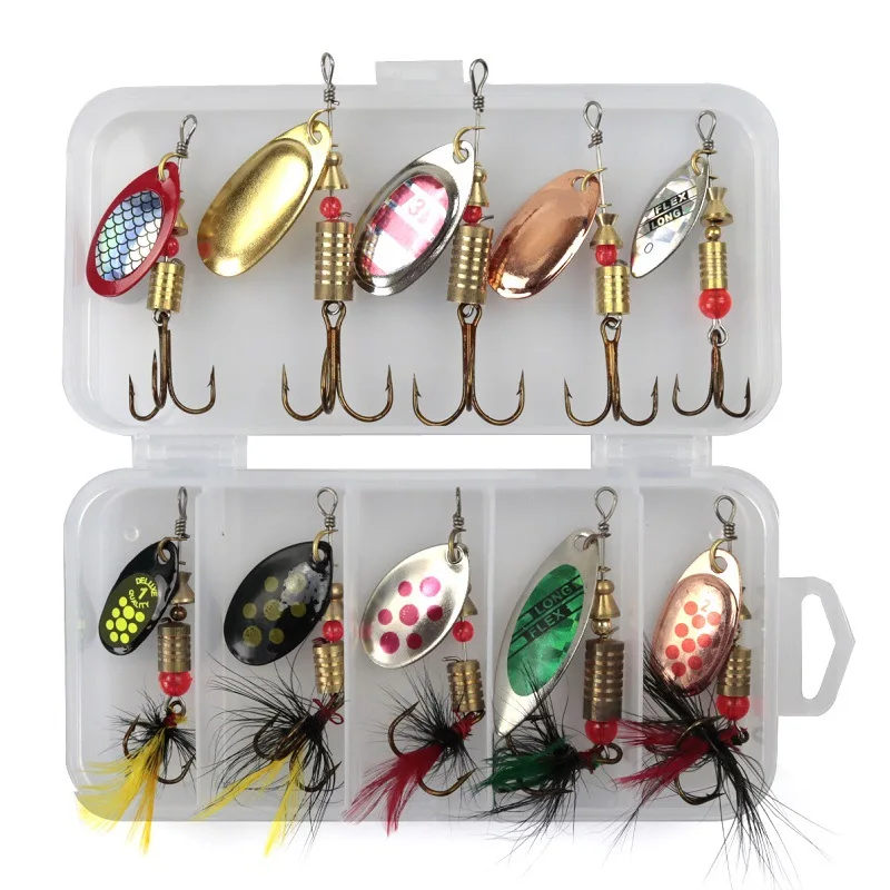 10PCS/Set Lure Metal Spinner Lure Spoon Set Gold Fishing Spinner Lure  Sequins 5 Grids Box Fishing Tackle Accessories - AliExpress